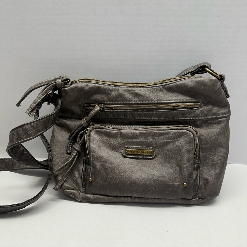 Stone & Co. Smokey Mountain Crossbody Hobo Bag - Gray Pebble Vegan Leather